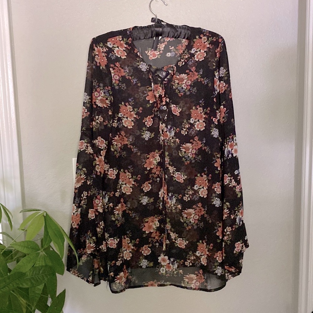 Black floral maternity blouse.